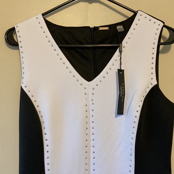 T Tahari Colorblock Studded Dress Black White  Size Small NEW - Picture 2 of 5